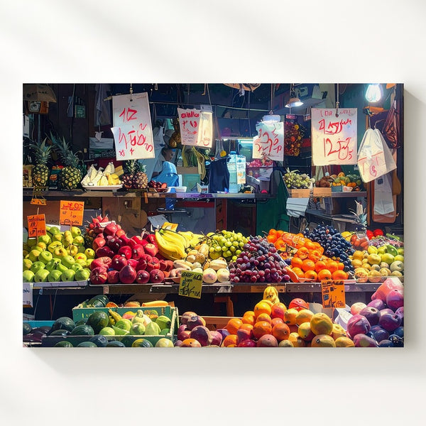 Vibrant Market Stall Canvas – Colorful Fruit & Vegetable Photography - Gifitto