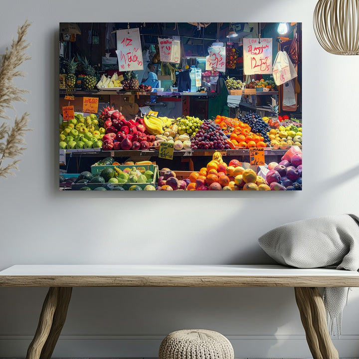 Vibrant Market Stall Canvas – Colorful Fruit & Vegetable Photography - Gifitto