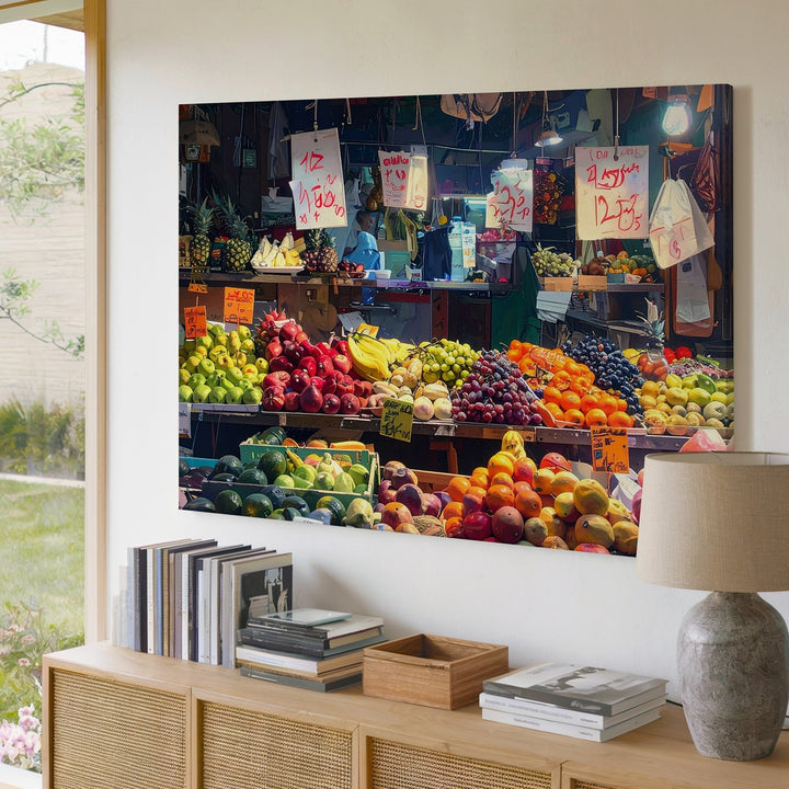 Vibrant Market Stall Canvas – Colorful Fruit & Vegetable Photography - Gifitto