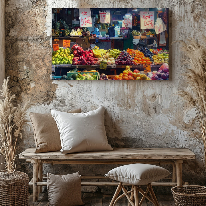 Vibrant Market Stall Canvas – Colorful Fruit & Vegetable Photography - Gifitto