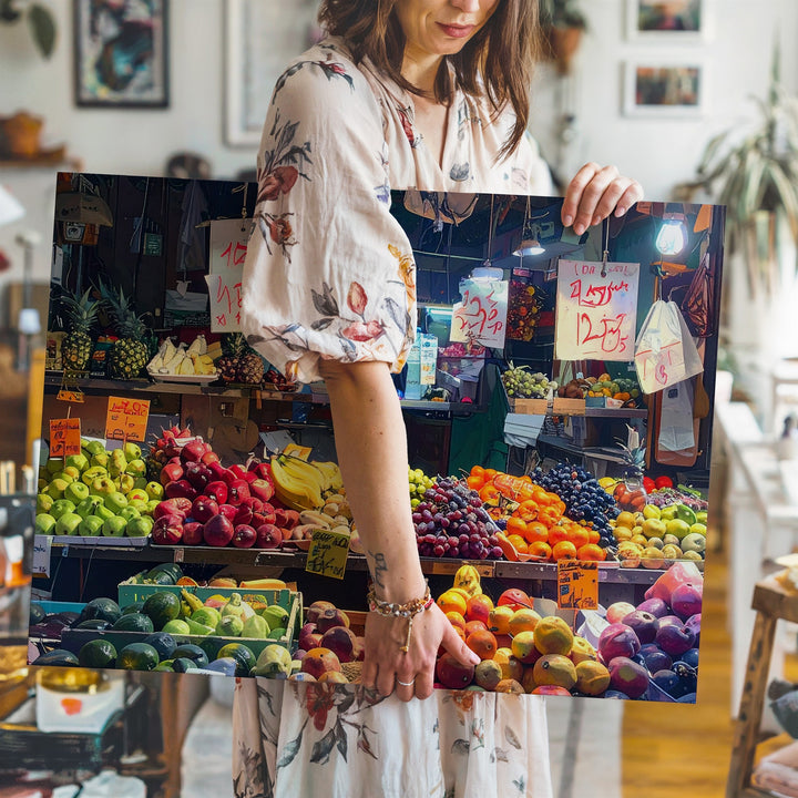 Vibrant Market Stall Canvas – Colorful Fruit & Vegetable Photography - Gifitto