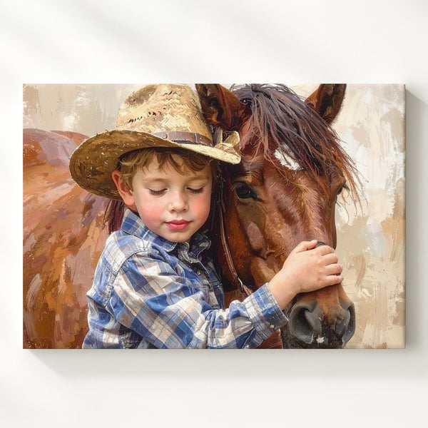 Child & Horse Embrace Canvas – Tender Digital Painting Art - Gifitto