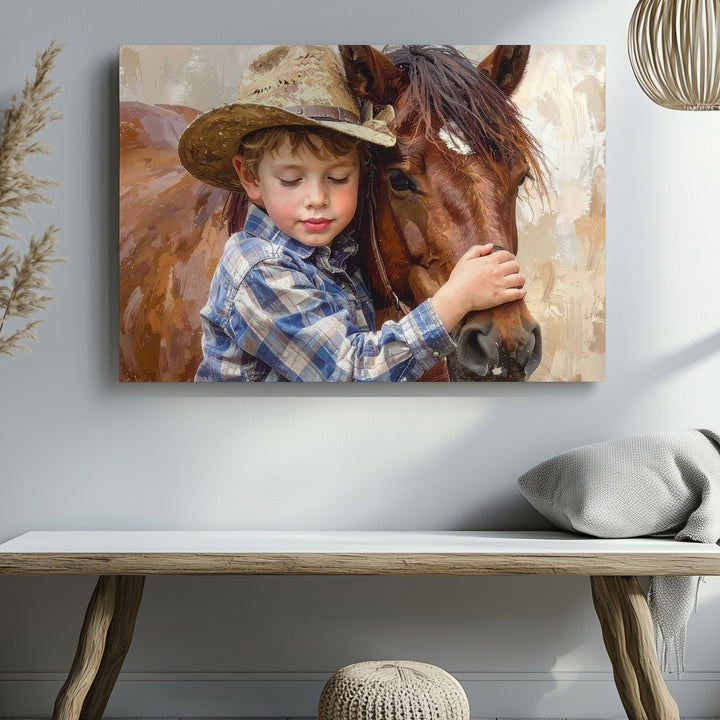 Child & Horse Embrace Canvas – Tender Digital Painting Art - Gifitto