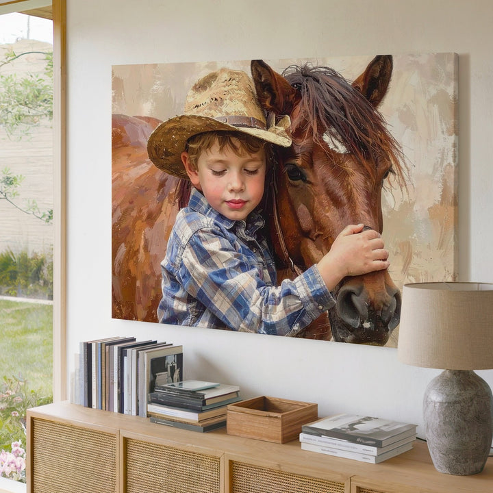 Child & Horse Embrace Canvas – Tender Digital Painting Art - Gifitto