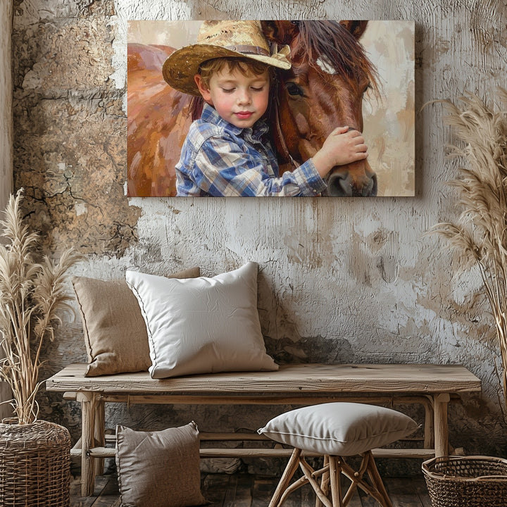 Child & Horse Embrace Canvas – Tender Digital Painting Art - Gifitto