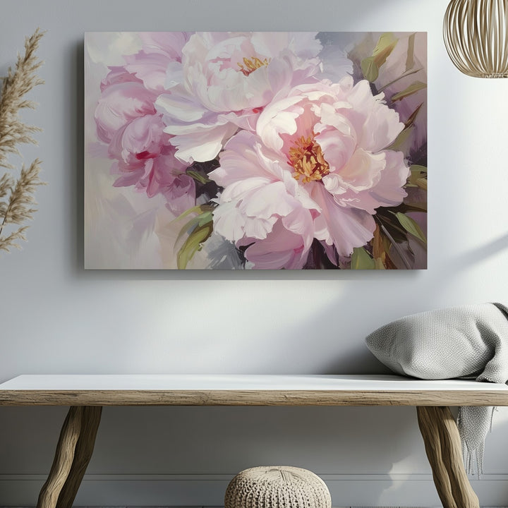 Pale Pink Peony Blossom Canvas – Romantic Floral Art - Gifitto