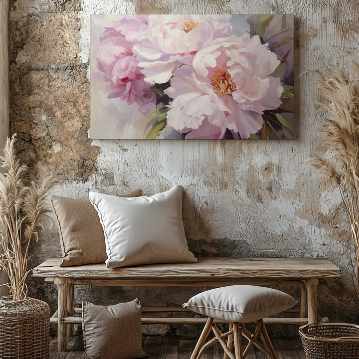 Pale Pink Peony Blossom Canvas – Romantic Floral Art - Gifitto