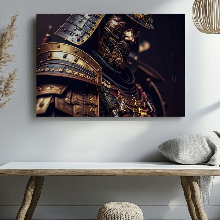 Samurai Helmet and Armor Canvas – Traditional Japanese Warrior Art - Gifitto
