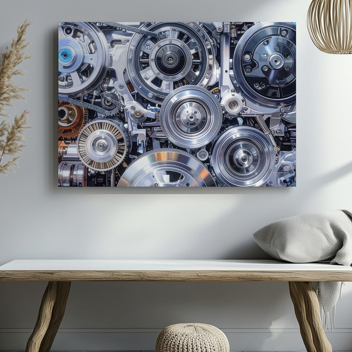 Intricate Mechanical Gears Canvas – High-Detail Industrial Engineering Art - Gifitto