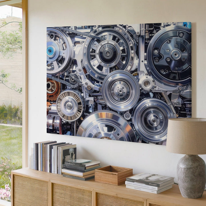 Intricate Mechanical Gears Canvas – High-Detail Industrial Engineering Art - Gifitto