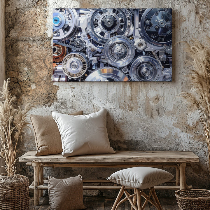 Intricate Mechanical Gears Canvas – High-Detail Industrial Engineering Art - Gifitto