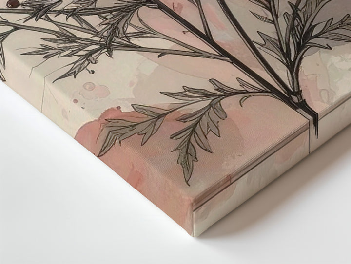 Dusty Rose Botanical Line Art Canvas – Minimalist Floral Illustration - Gifitto