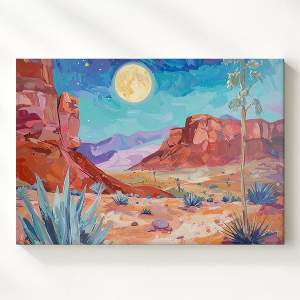 Moonlit Desert Dreams Canvas – Whimsical Red Rock Landscape Art - Gifitto