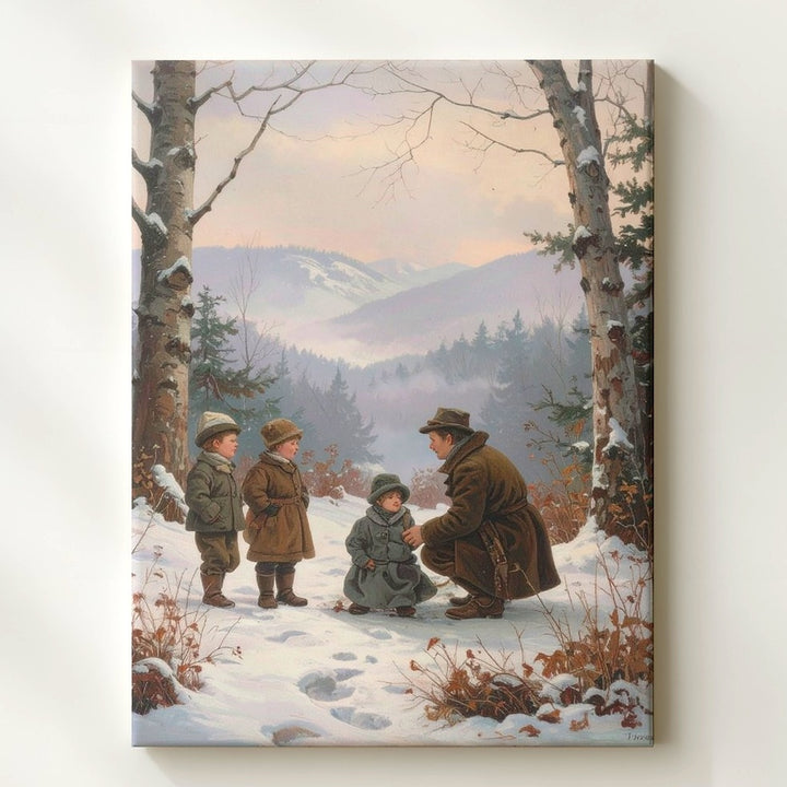 Vintage Winter Forest Canvas – Nostalgic Scene with Children and Tree - Gifitto