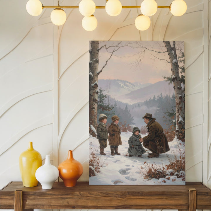 Vintage Winter Forest Canvas – Nostalgic Scene with Children and Tree - Gifitto