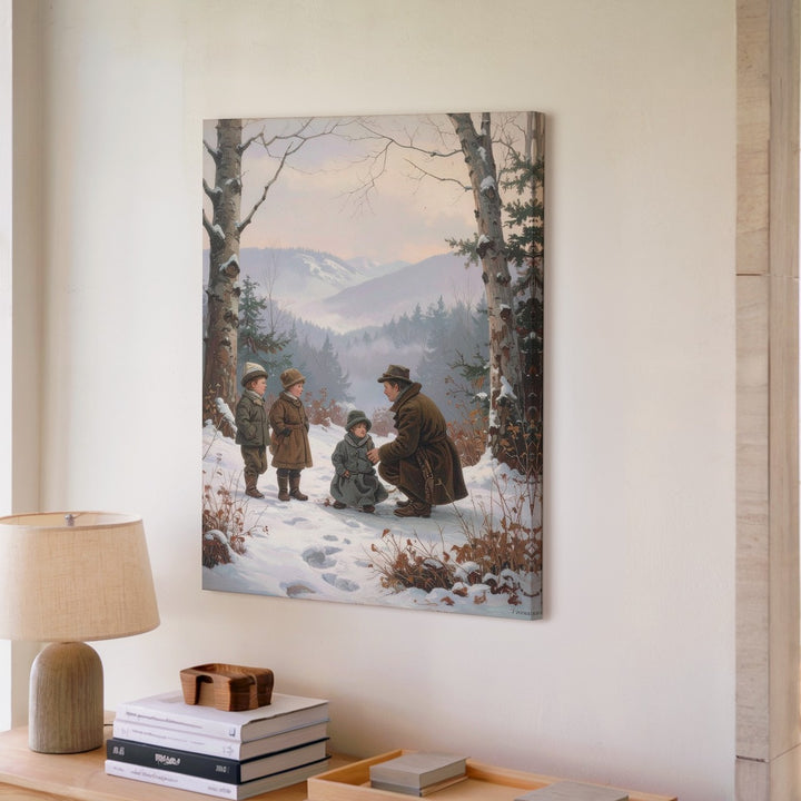 Vintage Winter Forest Canvas – Nostalgic Scene with Children and Tree - Gifitto