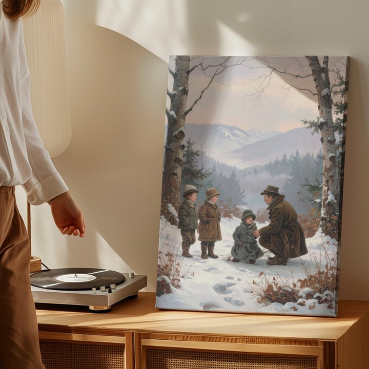 Vintage Winter Forest Canvas – Nostalgic Scene with Children and Tree - Gifitto