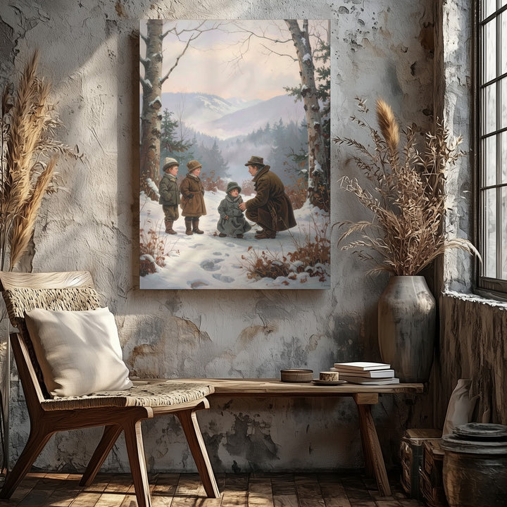 Vintage Winter Forest Canvas – Nostalgic Scene with Children and Tree - Gifitto