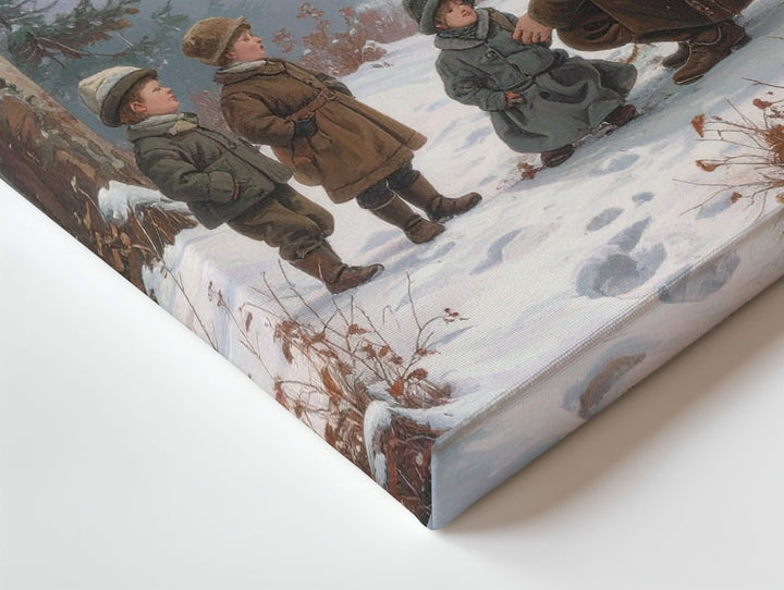 Vintage Winter Forest Canvas – Nostalgic Scene with Children and Tree - Gifitto