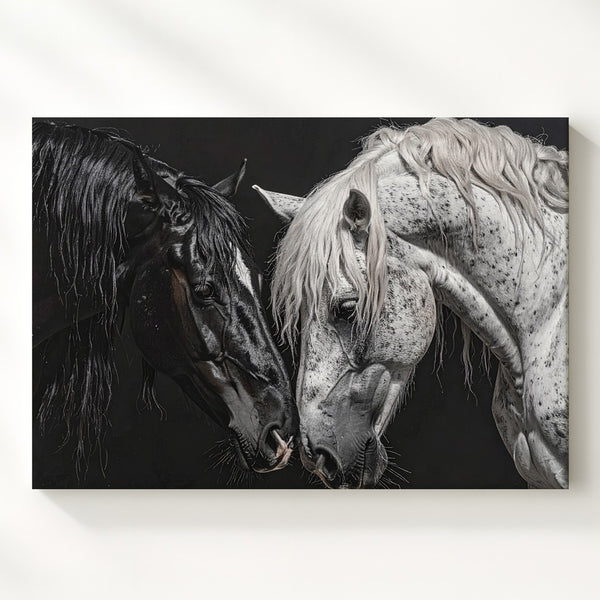 Black & White Horse Duality Canvas – Monochrome Equestrian Art - Gifitto