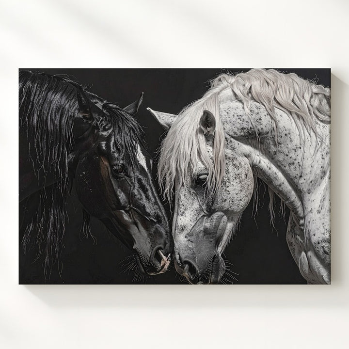 Black & White Horse Duality Canvas – Monochrome Equestrian Art - Gifitto