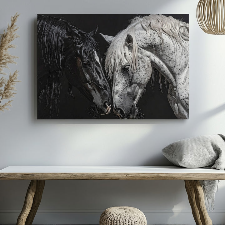 Black & White Horse Duality Canvas – Monochrome Equestrian Art - Gifitto