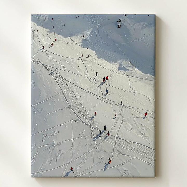 Stylized Ski Slope Canvas – Abstract Winter Sports Scene with Miniature Skiers - Gifitto