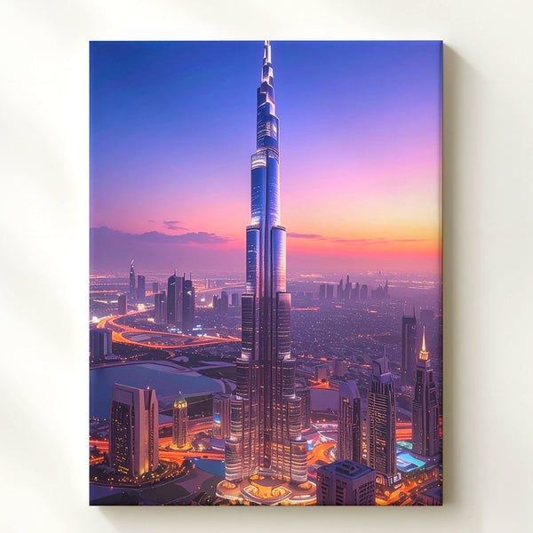 Burj Khalifa Twilight Canvas – Illuminated Dubai Cityscape at Dusk