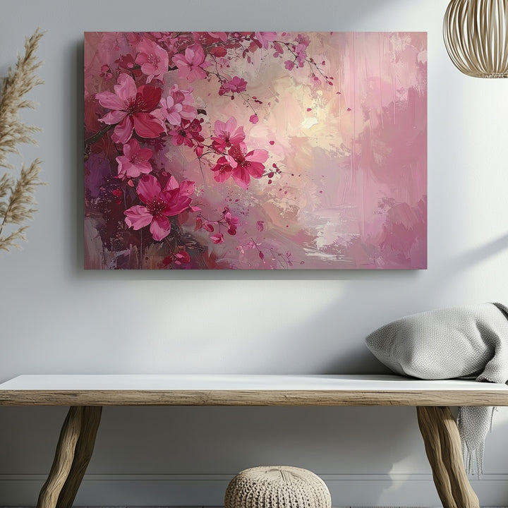 Cascading Floral Petals Canvas – Dreamy Pink & Magenta Floral Art - Gifitto
