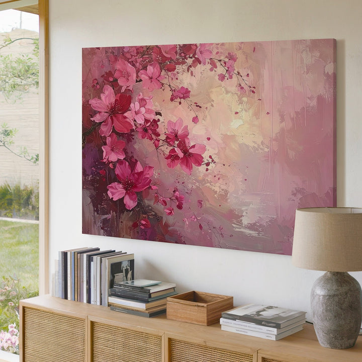 Cascading Floral Petals Canvas – Dreamy Pink & Magenta Floral Art - Gifitto