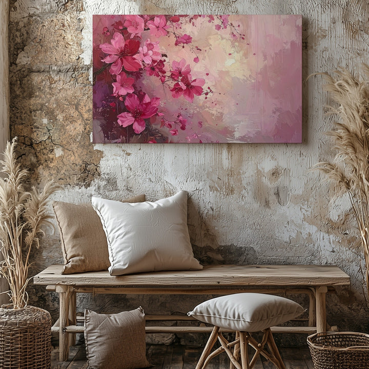 Cascading Floral Petals Canvas – Dreamy Pink & Magenta Floral Art - Gifitto