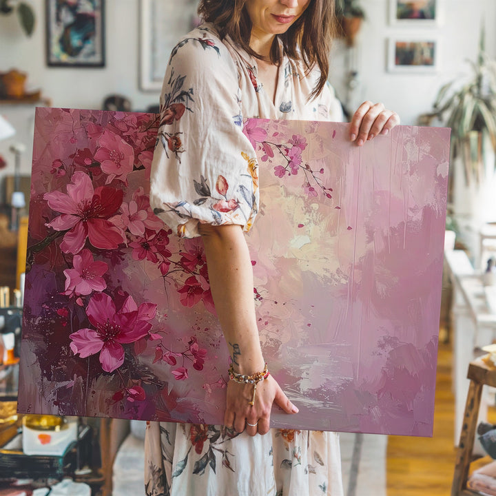 Cascading Floral Petals Canvas – Dreamy Pink & Magenta Floral Art - Gifitto