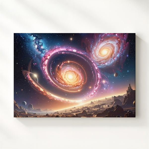 Ring Galaxy Canvas – Cosmic Wheel with Interacting Galaxies in Deep Space - Gifitto