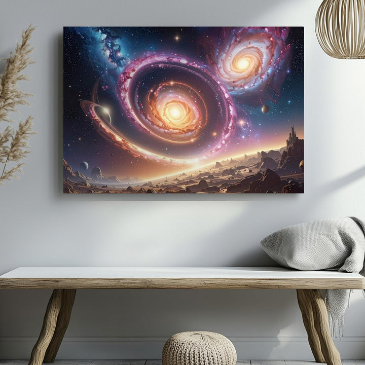 Ring Galaxy Canvas – Cosmic Wheel with Interacting Galaxies in Deep Space - Gifitto