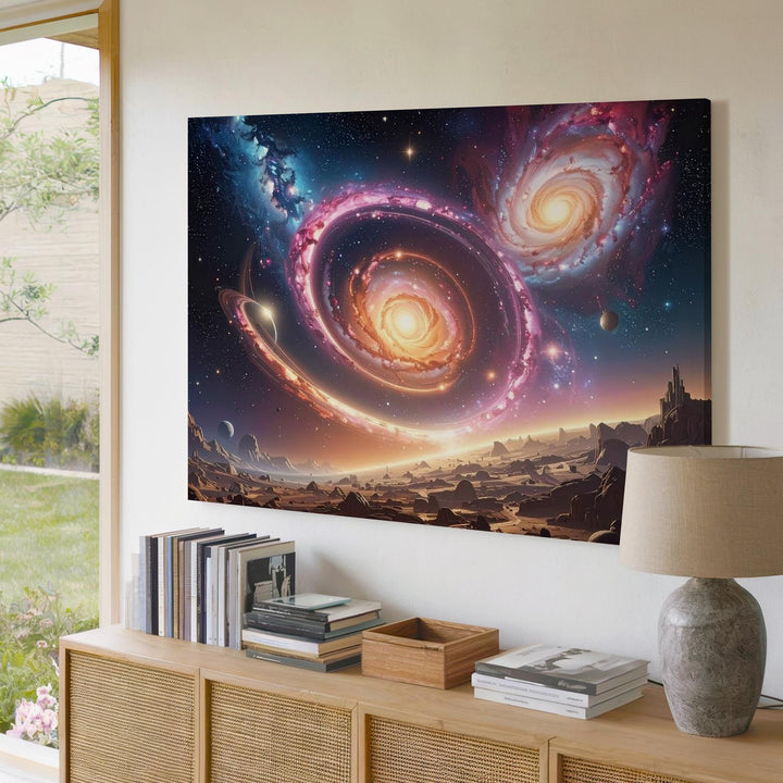 Ring Galaxy Canvas – Cosmic Wheel with Interacting Galaxies in Deep Space - Gifitto