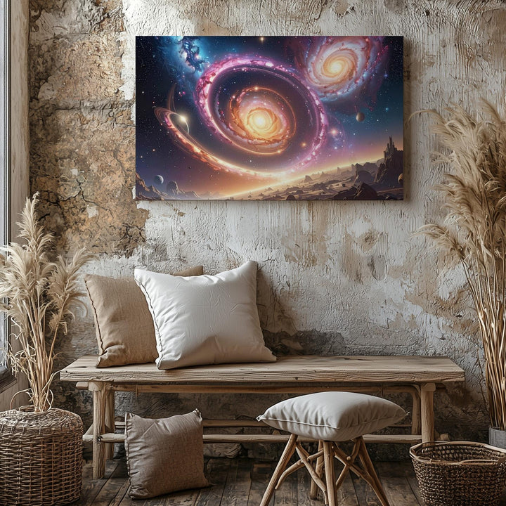 Ring Galaxy Canvas – Cosmic Wheel with Interacting Galaxies in Deep Space - Gifitto