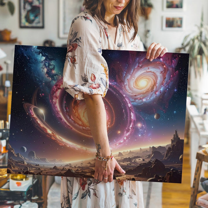 Ring Galaxy Canvas – Cosmic Wheel with Interacting Galaxies in Deep Space - Gifitto