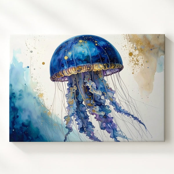 Galactic Jellyfish Watercolor Canvas – Ethereal Marine Illustration