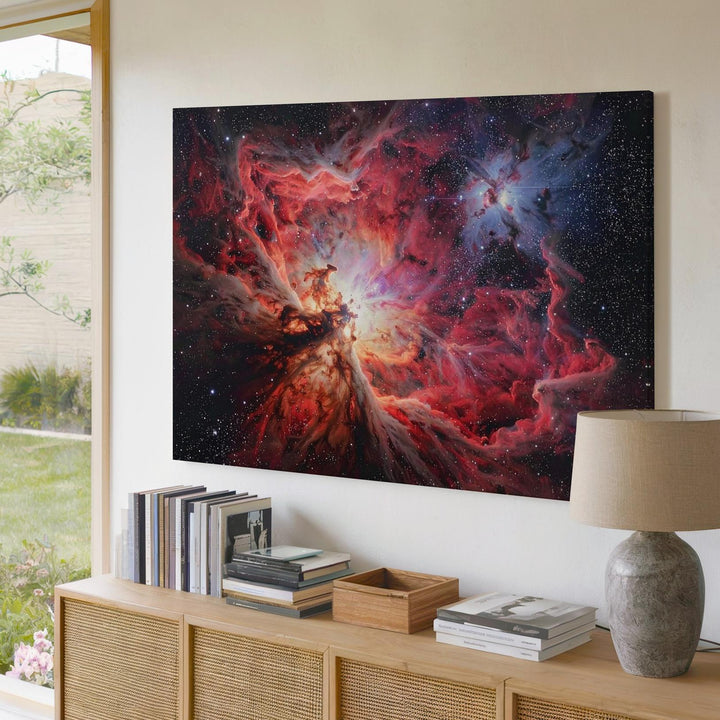 Crimson Bloom Nebula Canvas – Fiery Cosmic Cloud with Stellar Contrast - Gifitto