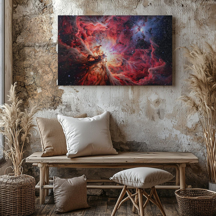 Crimson Bloom Nebula Canvas – Fiery Cosmic Cloud with Stellar Contrast - Gifitto