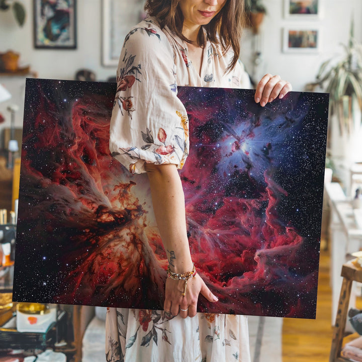 Crimson Bloom Nebula Canvas – Fiery Cosmic Cloud with Stellar Contrast - Gifitto