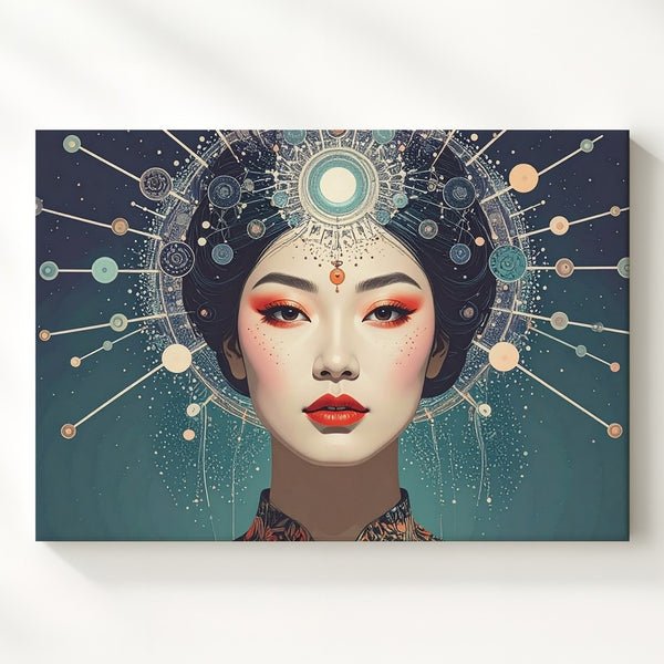 Cosmic Crown Portrait Canvas – Mystical Female Figure with Celestial Headpiece - Gifitto