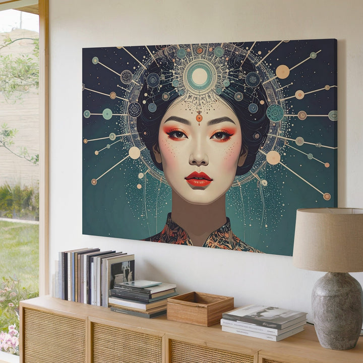 Cosmic Crown Portrait Canvas – Mystical Female Figure with Celestial Headpiece - Gifitto