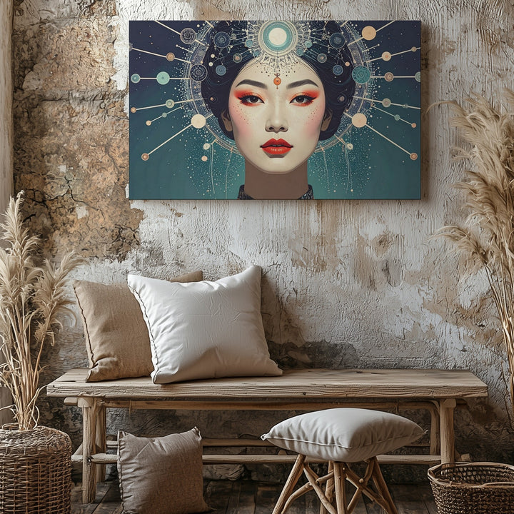 Cosmic Crown Portrait Canvas – Mystical Female Figure with Celestial Headpiece - Gifitto