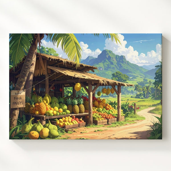 Tropical Fruit Stand Canvas – Rustic Roadside Market Art - Gifitto