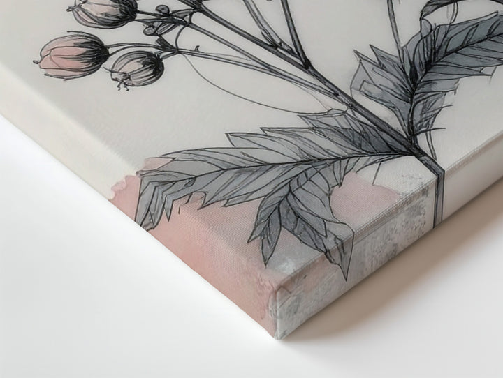 Soft Bloom Minimalist Canvas – Floral Line Art with Blush Watercolor Corners - Gifitto