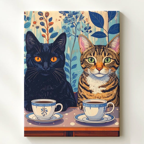 Tea Time Companions Canvas – Whimsical Cats at Café Table - Gifitto
