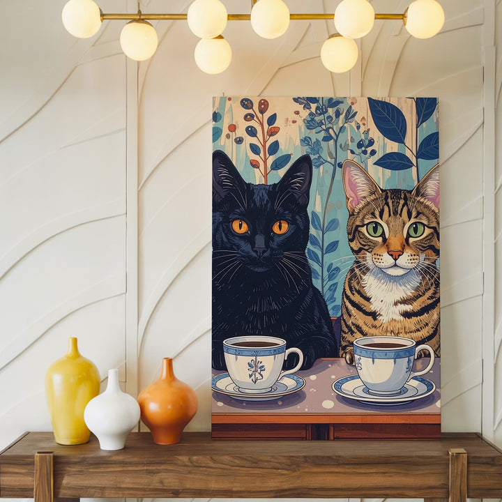 Tea Time Companions Canvas – Whimsical Cats at Café Table - Gifitto