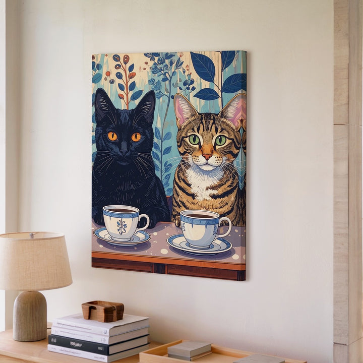 Tea Time Companions Canvas – Whimsical Cats at Café Table - Gifitto