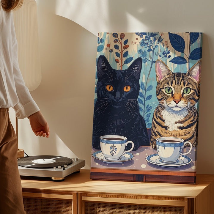 Tea Time Companions Canvas – Whimsical Cats at Café Table - Gifitto